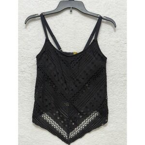 Black Crochet Tank Top Sleeveless Swimsuit Cover‎ Up Bandana Hem XS
